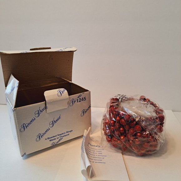 1245 Princess House 4 Beaded Napkin Rings Winter Garden Florals NIP DISCONTINUED - Picture 2 of 9